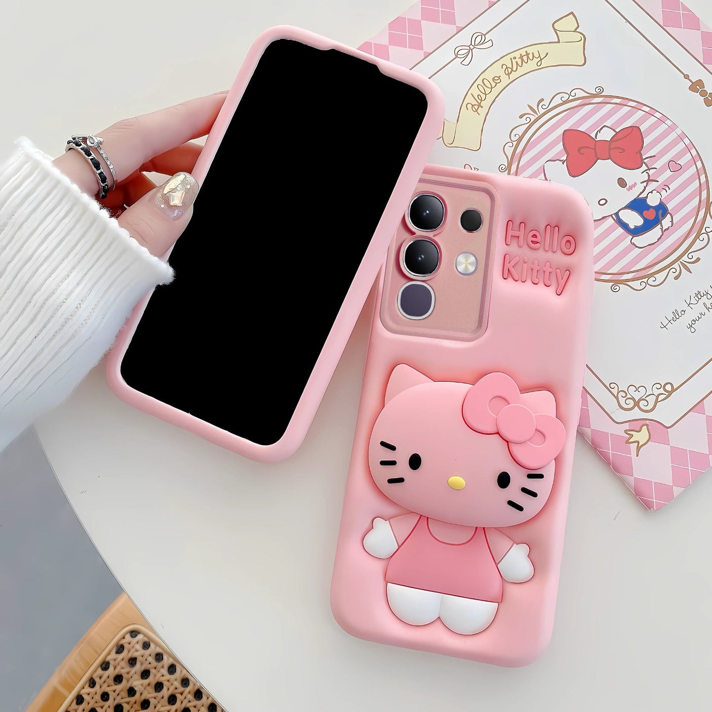 Pinkpop Kitty Phone Case – Cute 3D Silicone Cover with Pop Stand - Cover - Yuwoo